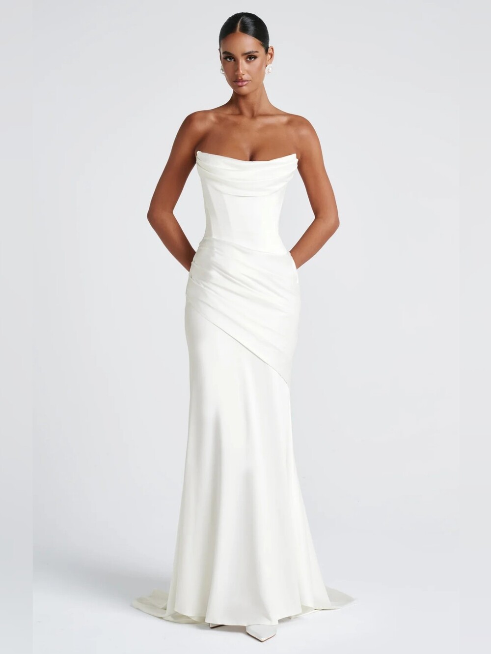 Strapless White Maxi Dress - Elegant Draped Silhouette